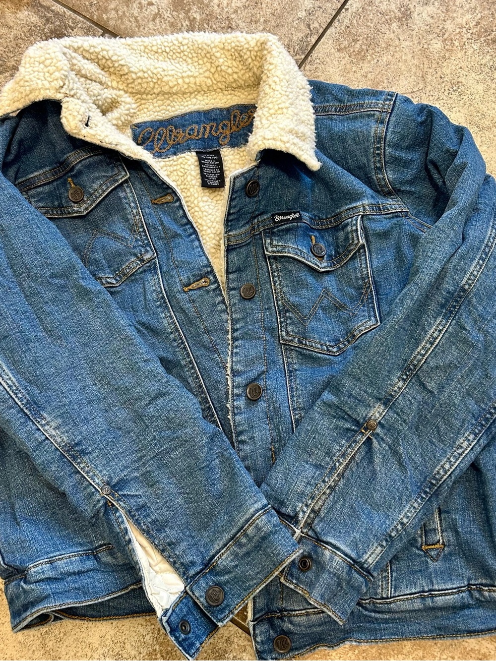 XL boys Wrangler Blue Denim Sherpa-Lined Jacket